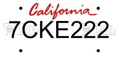 7CKE222 California License Plate
