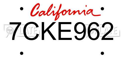 7CKE962 California License Plate