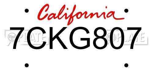 7CKG807 California License Plate