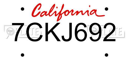 7CKJ692 California License Plate