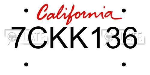 7CKK136 California License Plate