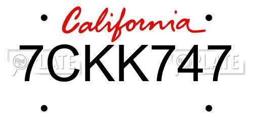 7CKK747 California License Plate