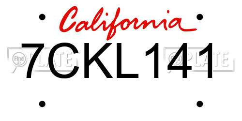 7CKL141 California License Plate