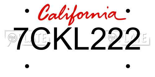7CKL222 California License Plate