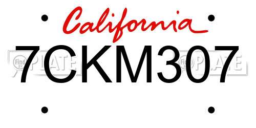 7CKM307 California License Plate