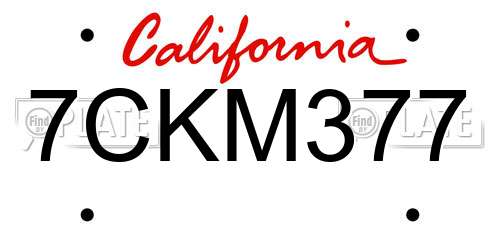 7CKM377 California License Plate