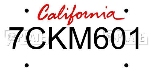 7CKM601 California License Plate