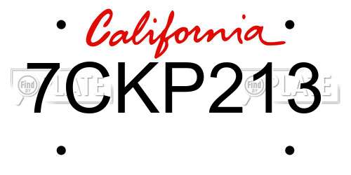 7CKP213 California License Plate