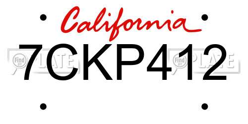 7CKP412 California License Plate