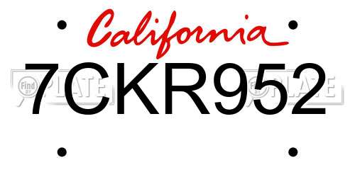 7CKR952 California License Plate