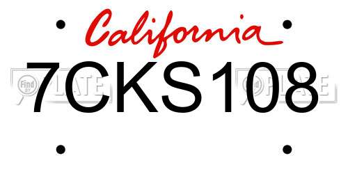7CKS108 California License Plate