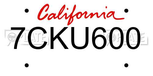 7CKU600 California License Plate