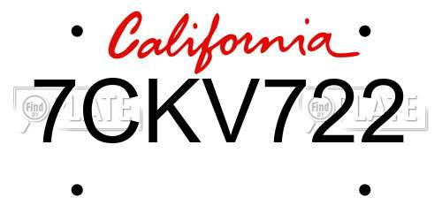 7CKV722 California License Plate