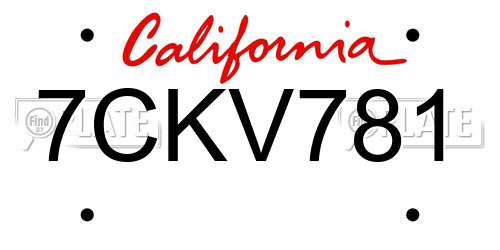 7CKV781 California License Plate