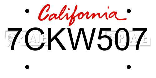 7CKW507 California License Plate