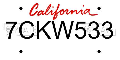 7CKW533 California License Plate
