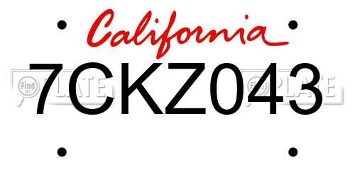 7CKZ043 California License Plate