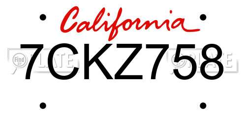 7CKZ758 California License Plate