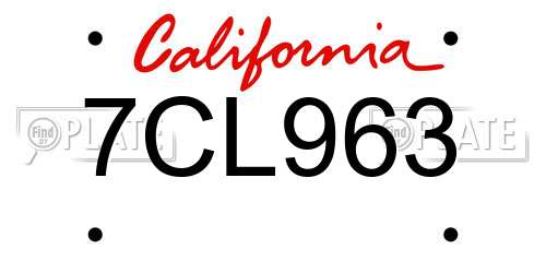 7CL963 California License Plate