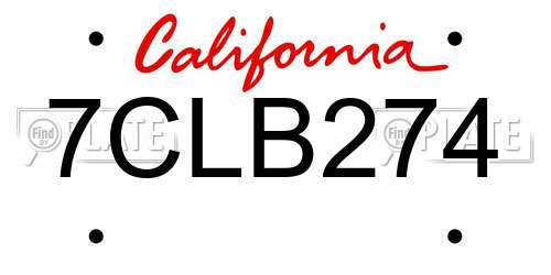 7CLB274 California License Plate