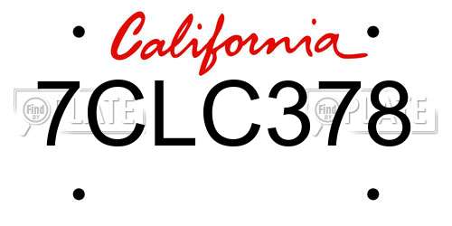 7CLC378 California License Plate