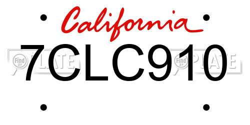 7CLC910 California License Plate