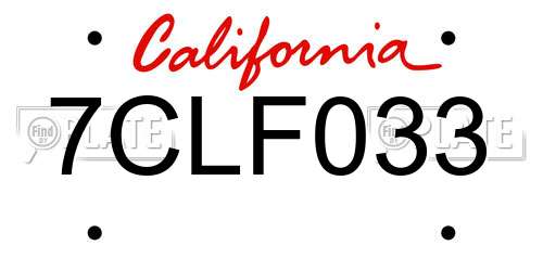 7CLF033 California License Plate