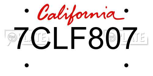 7CLF807 California License Plate
