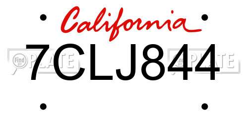 7CLJ844 California License Plate