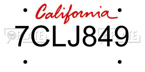 7CLJ849 California License Plate