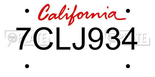 7CLJ934 California License Plate