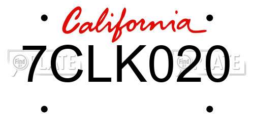 7CLK020 California License Plate
