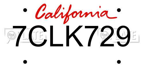 7CLK729 California License Plate
