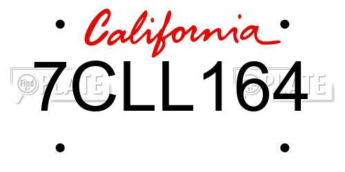 7CLL164 California License Plate