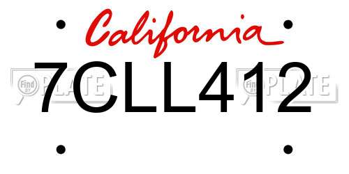 7CLL412 California License Plate