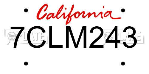 7CLM243 California License Plate