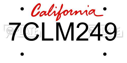 7CLM249 California License Plate