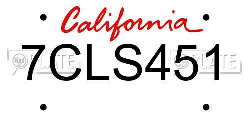 7CLS451 California License Plate