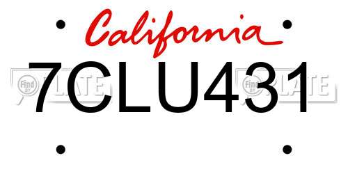 7CLU431 California License Plate