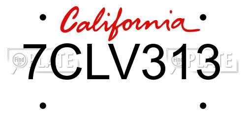 7CLV313 California License Plate