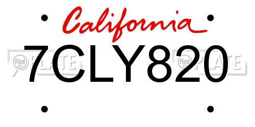 7CLY820 California License Plate