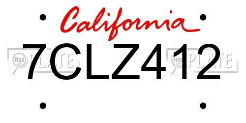 7CLZ412 California License Plate