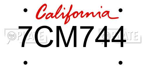 7CM744 California License Plate