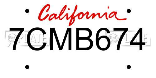 7CMB674 California License Plate