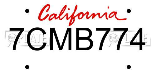 7CMB774 California License Plate