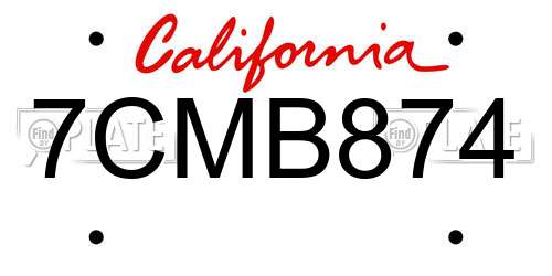 7CMB874 California License Plate