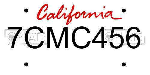 7CMC456 California License Plate