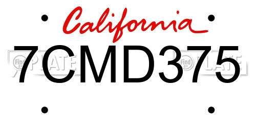 7CMD375 California License Plate