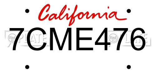 7CME476 California License Plate