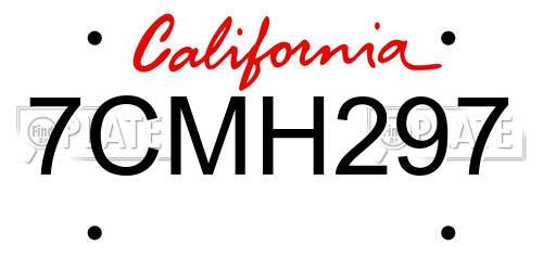 7CMH297 California License Plate